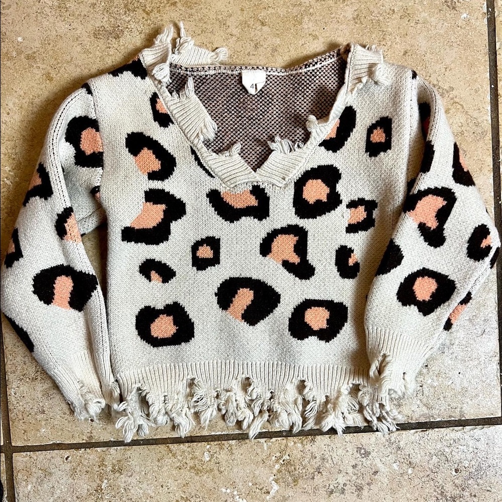 Toddler leopard distressed sweater
